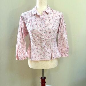Super cute vintage 80s Earthquake Prairie Pink Roses Calico Blouse M
